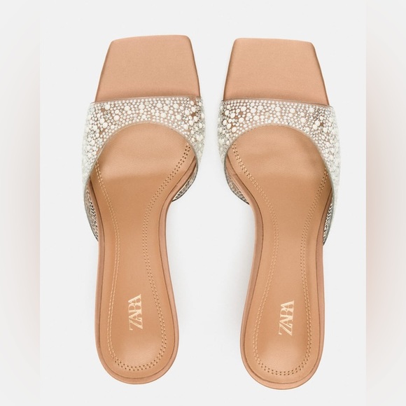 Zara Beige Beaded Rhinestone Sandals - Picture 3 of 5